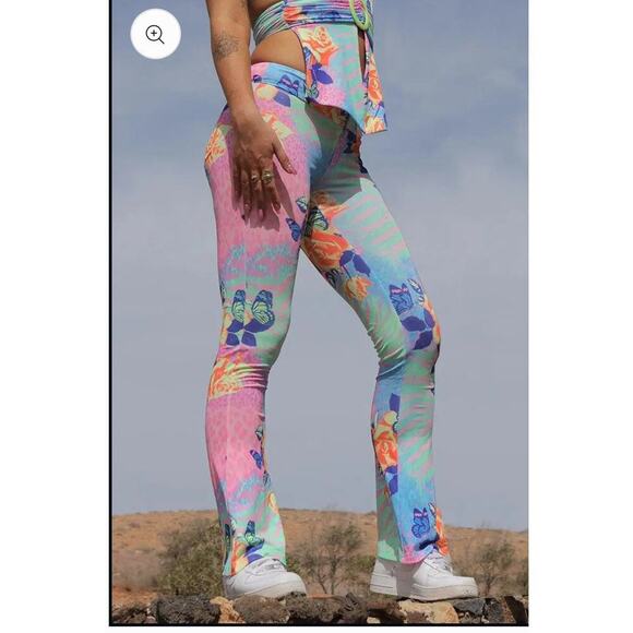 New Elsie & Fred Y2K flared pants Low rise bootcut colorful festival trouser XS - Picture 2 of 7